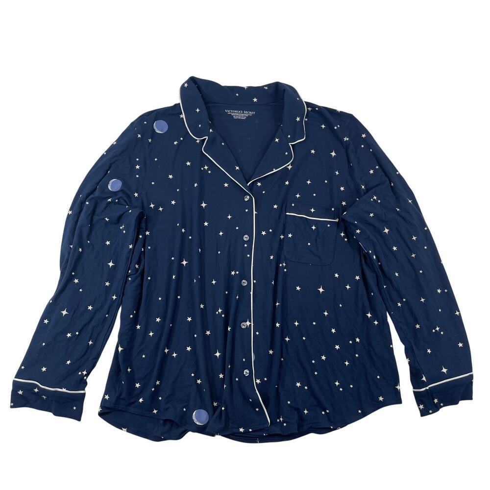 Victoria's Secret Star Moon Pajama Long Sleeve Button Top Blue Rayon XXL Women